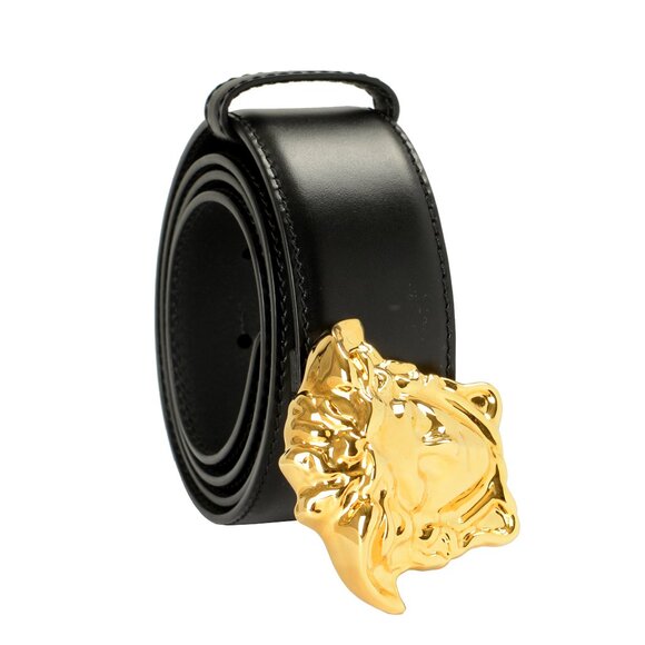 Versace Black 100% Leather Gold Medusa Head Logo Decorated Belt US 36 IT 90 - Picture 1 of 5